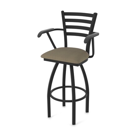 Holland Bar Stool Co Jackie with Arms 36 in. Swivel Bar Stool with Black Wrinkle Finish and Graph Cork Seat 415